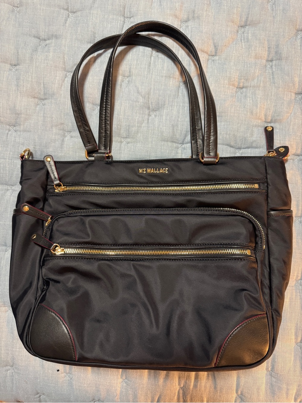 MZ Wallace Black Tribeca Tote Bag with Leather Trim